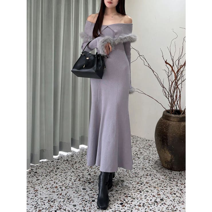 ライトグレー | ファートリミングニットワンピース | MERCURYDUO