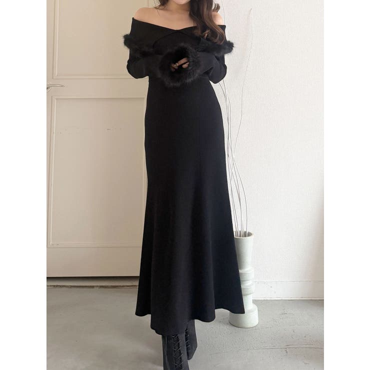 ブラック | ファートリミングニットワンピース | MERCURYDUO