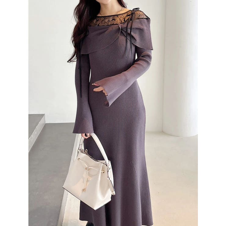 レース切替オフショルニットワンピース | MERCURYDUO | 詳細画像10 