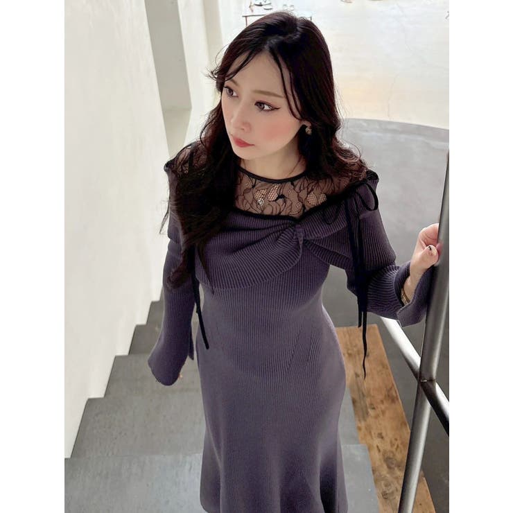 レース切替オフショルニットワンピース | MERCURYDUO | 詳細画像11 