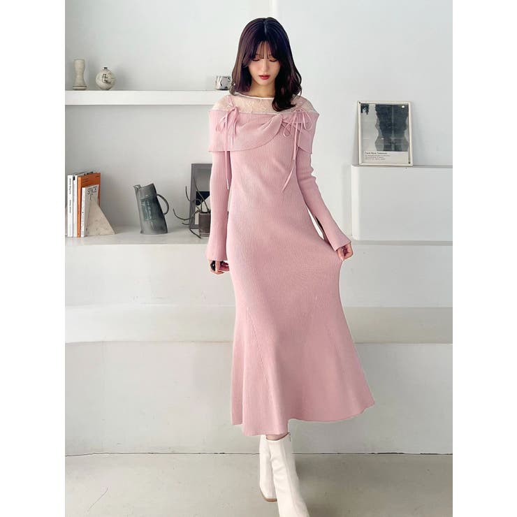 レース切替オフショルニットワンピース | MERCURYDUO | 詳細画像13 