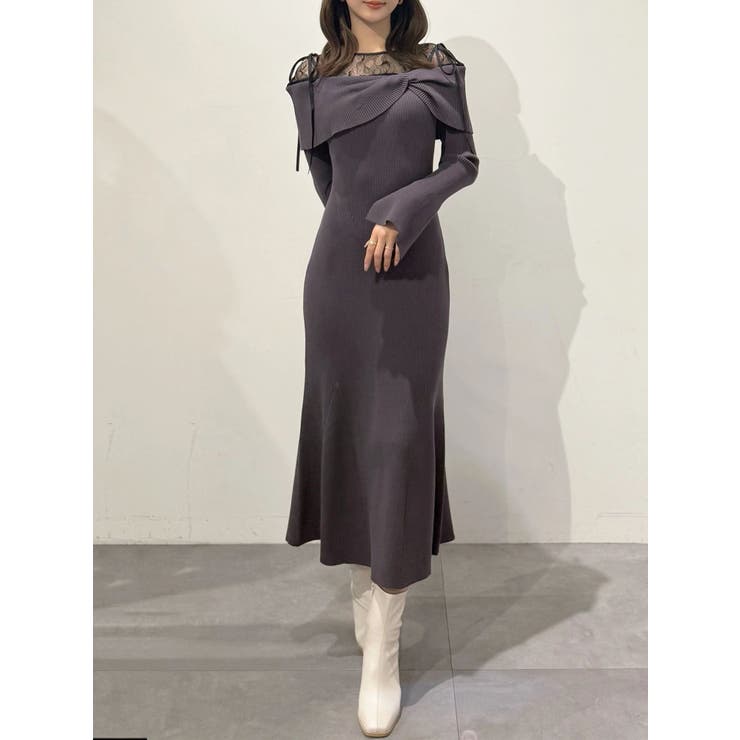 レース切替オフショルニットワンピース | MERCURYDUO | 詳細画像17 