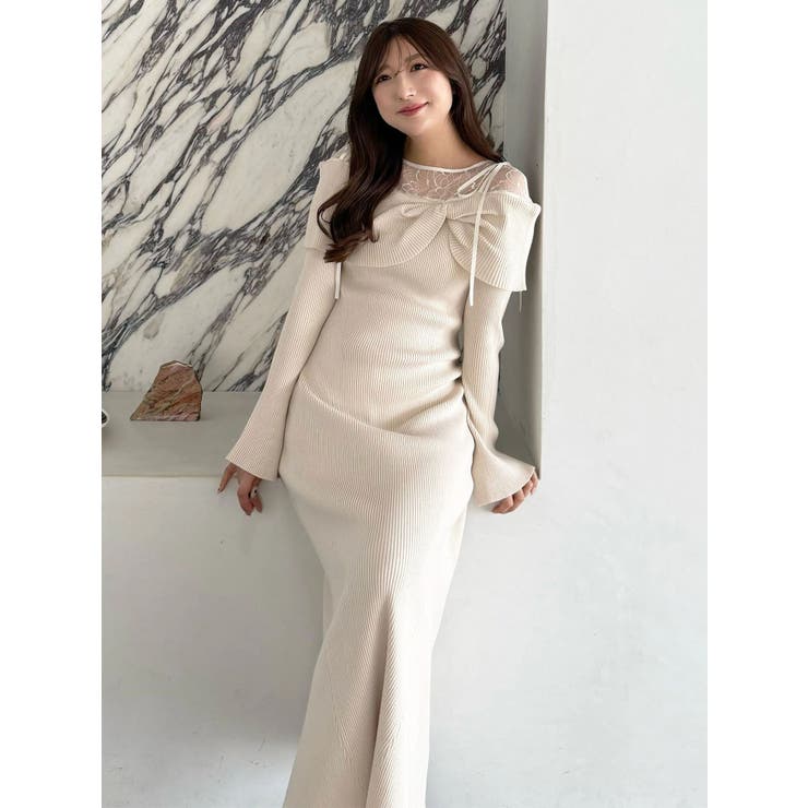 レース切替オフショルニットワンピース | MERCURYDUO | 詳細画像2 