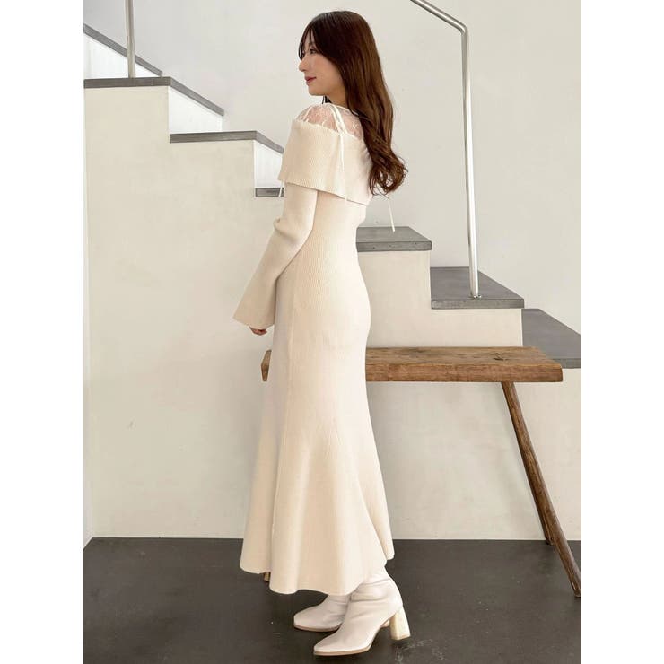 レース切替オフショルニットワンピース | MERCURYDUO | 詳細画像4 