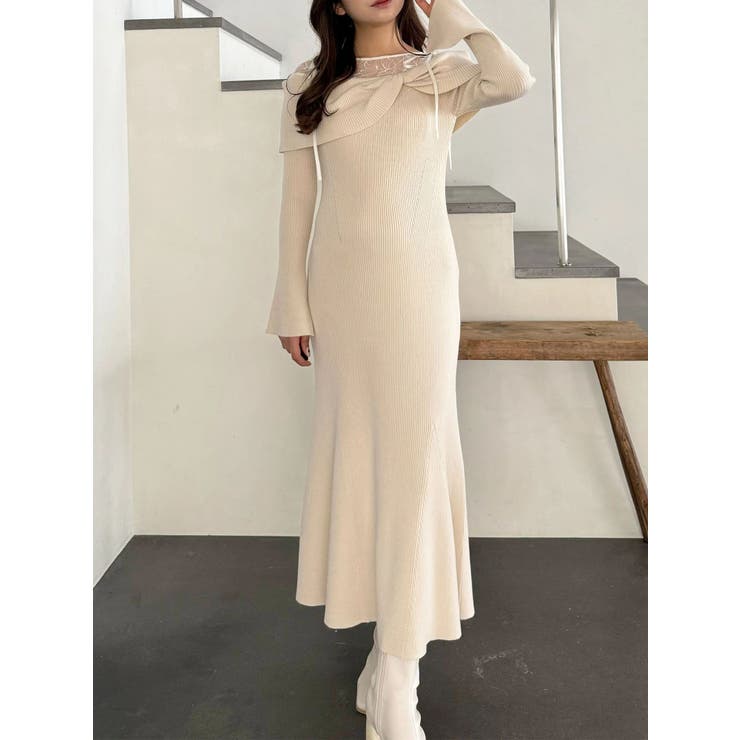 レース切替オフショルニットワンピース | MERCURYDUO | 詳細画像5 