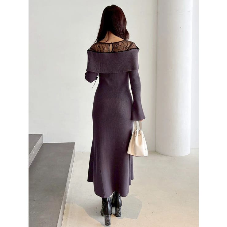 レース切替オフショルニットワンピース | MERCURYDUO | 詳細画像8 