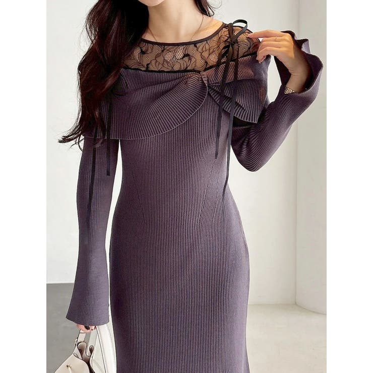 レース切替オフショルニットワンピース | MERCURYDUO | 詳細画像9 