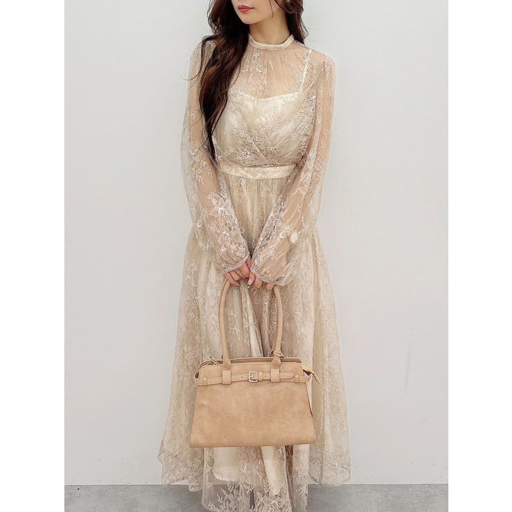 ベージュ | レースギャザーフレアワンピース | MERCURYDUO