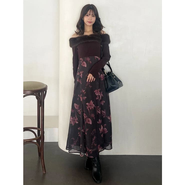 花柄オフショルニットドッキングワンピース | MERCURYDUO | 詳細画像9 