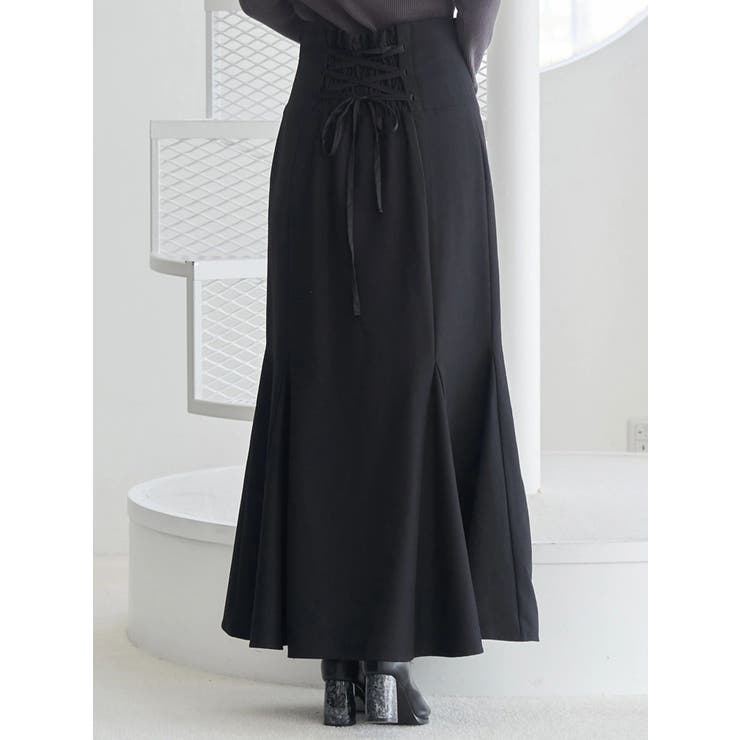 ブラック | バックレースアップストレッチマーメイドスカート | MERCURYDUO