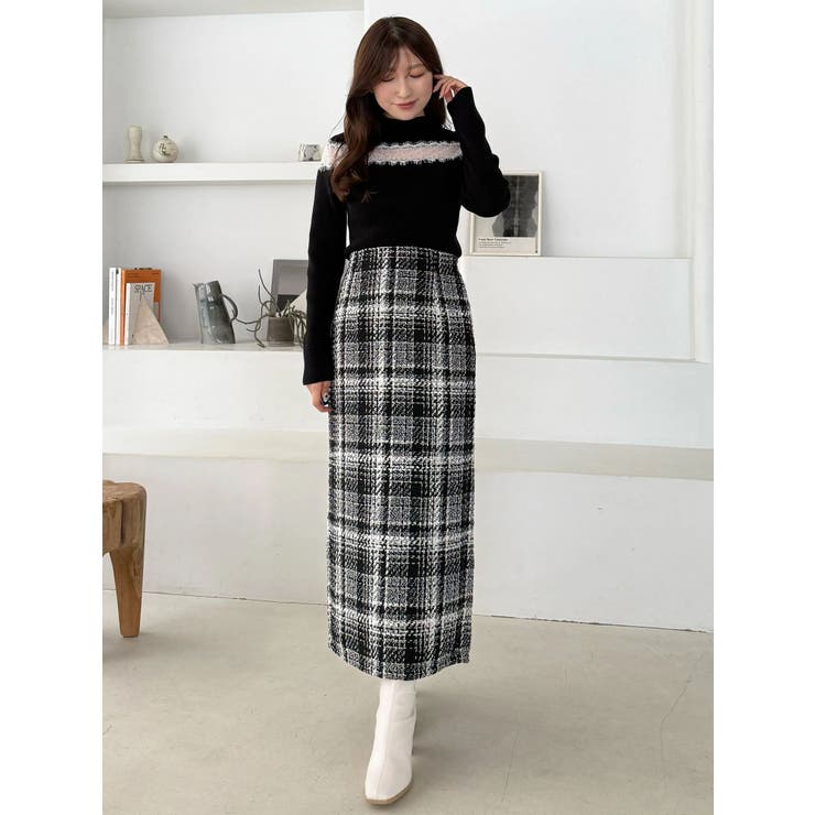 チェックツィードタイトスカート | MERCURYDUO | 詳細画像4 