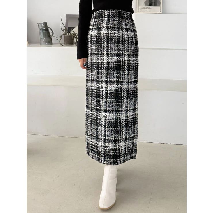 ブラック | チェックツィードタイトスカート | MERCURYDUO