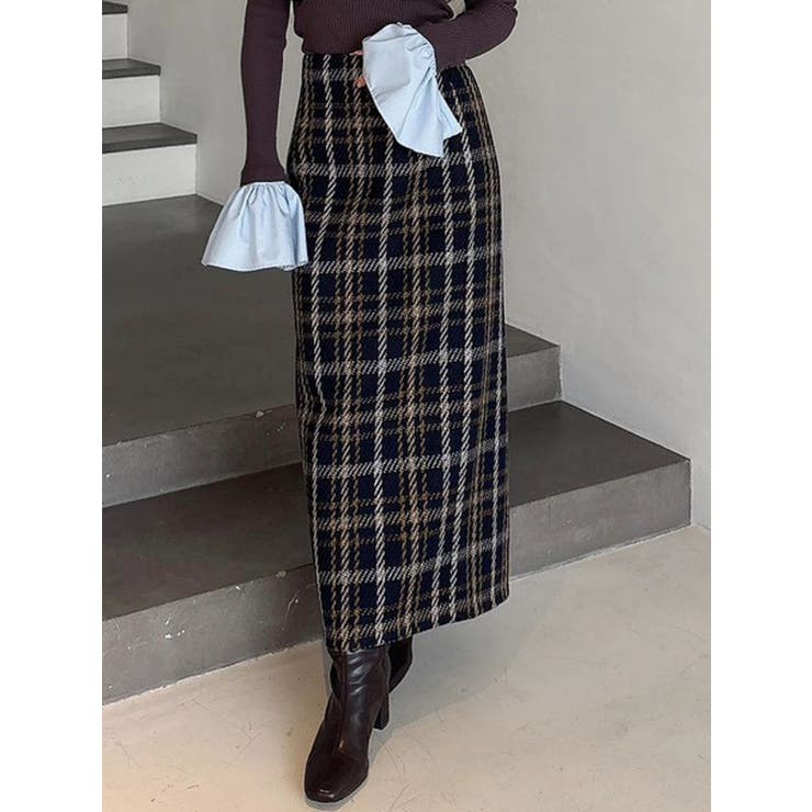 ネイビー | チェックツィードタイトスカート | MERCURYDUO
