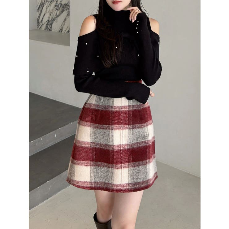 レッド | シャギーチェックミニスカート | MERCURYDUO