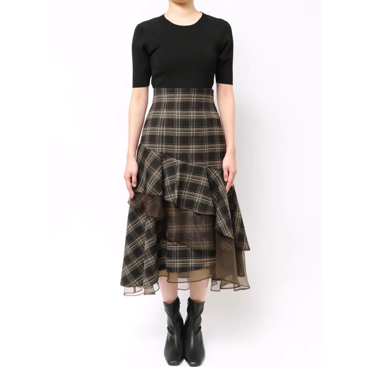 追加生産】異素材使いティアードスカート[品番：MKSW0067533
