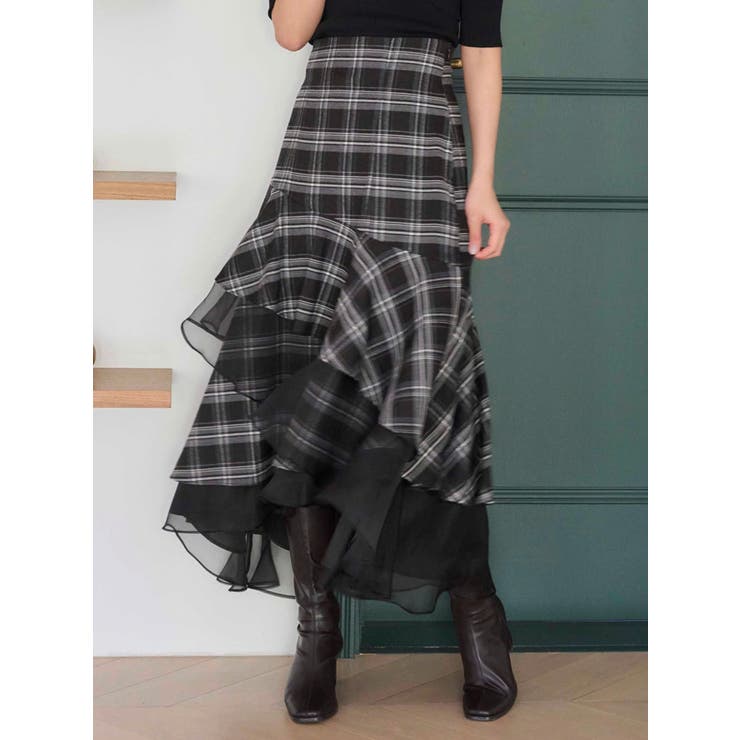 MERCURYDUO 異素材使いティアードスカート M チャコールグレー 追加生産】異素材使いティアードスカート[品番：MKSW0067533