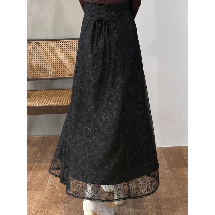 ブラック | コードレースバックレースアップフレアスカート | MERCURYDUO