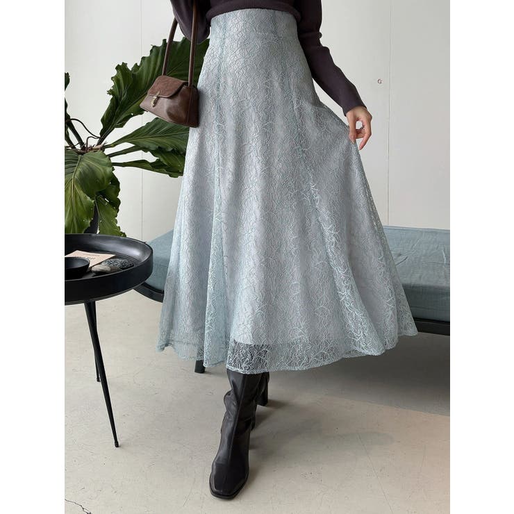 アイスブルー | コードレースバックレースアップフレアスカート | MERCURYDUO