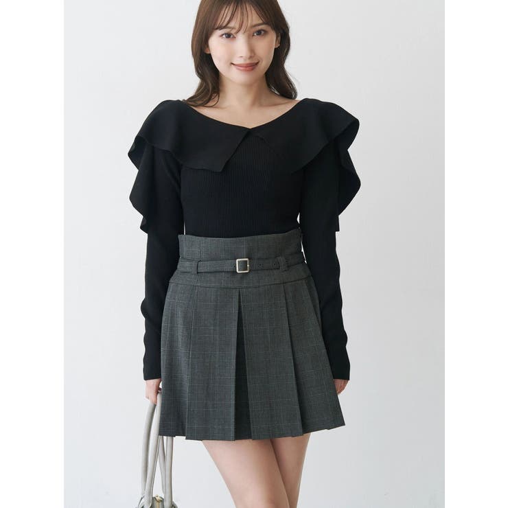 グレー | ベルト付きチェックプリーツミニスカパン | MERCURYDUO
