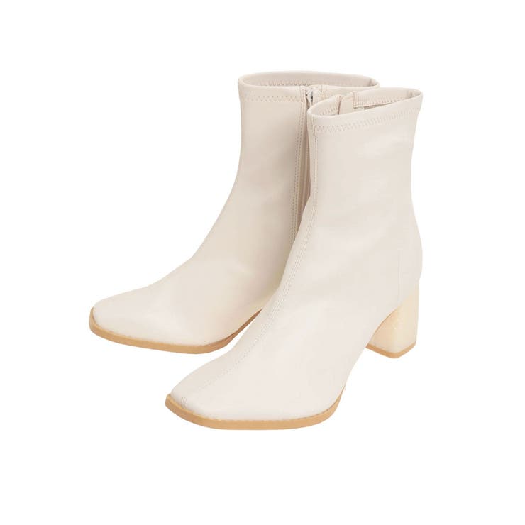 アイボリー | フェイクレザースクエアトゥストレッチショートブーツ | MERCURYDUO