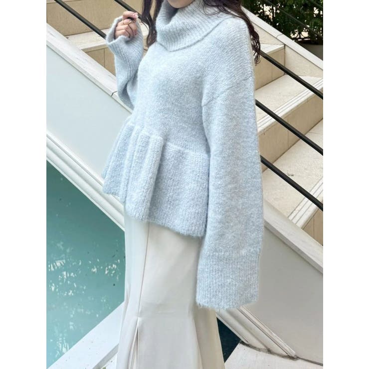 グレー | 【WEB限定カラーあり】オフタートルペプラムニット | MERCURYDUO