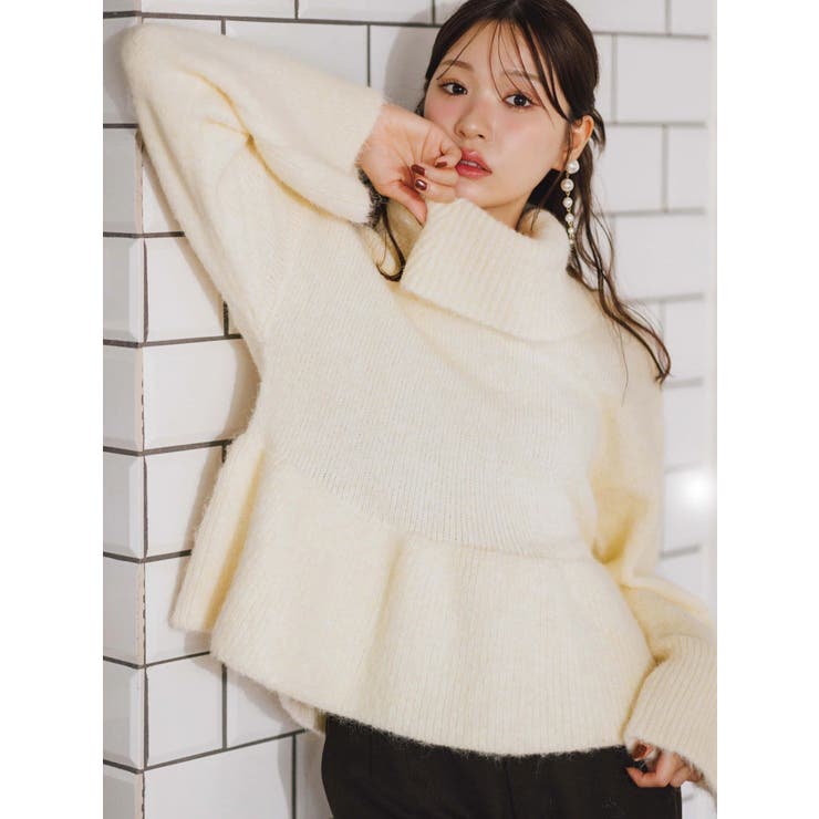 イエロー | 【WEB限定カラーあり】オフタートルペプラムニット | MERCURYDUO