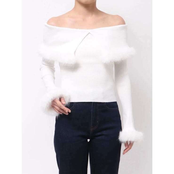 オフホワイト | フェイクファートリミングニット | MERCURYDUO