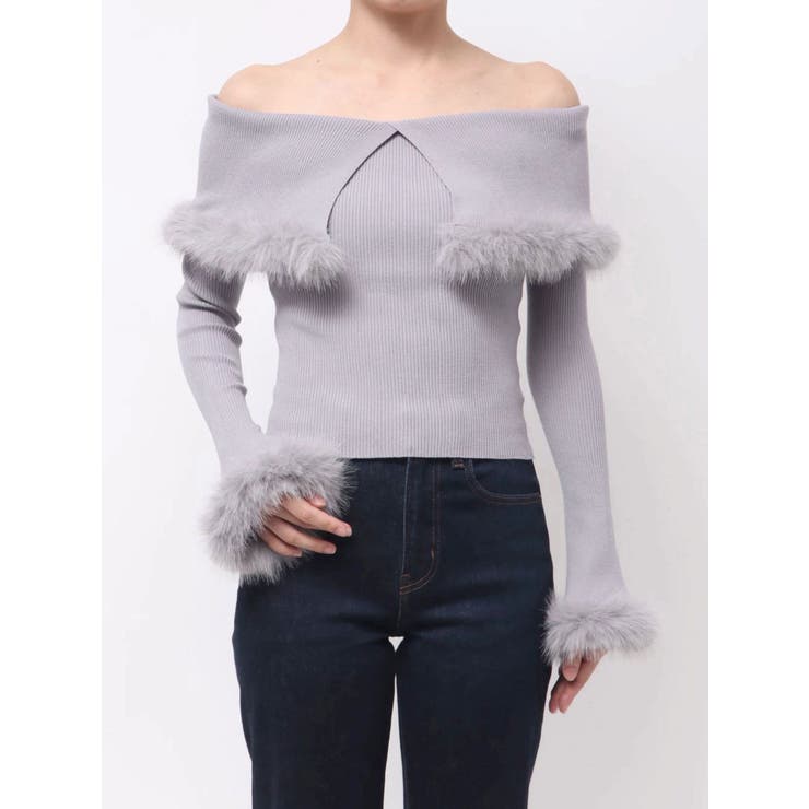 ライトグレー | フェイクファートリミングニット | MERCURYDUO