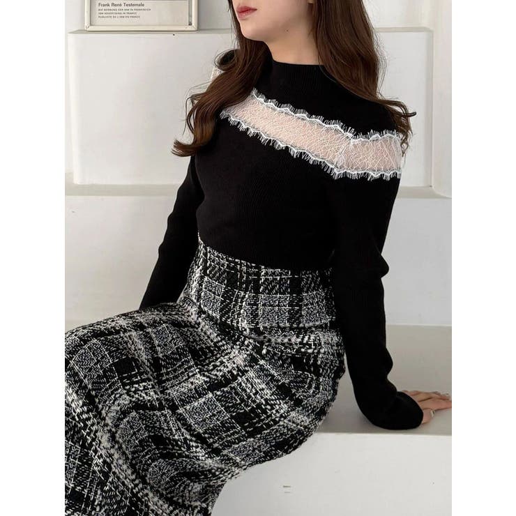 ブラック | レースカッティングニット | MERCURYDUO