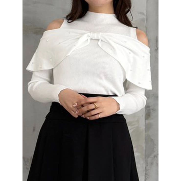 オフショルリボンパールニット | MERCURYDUO | 詳細画像1 