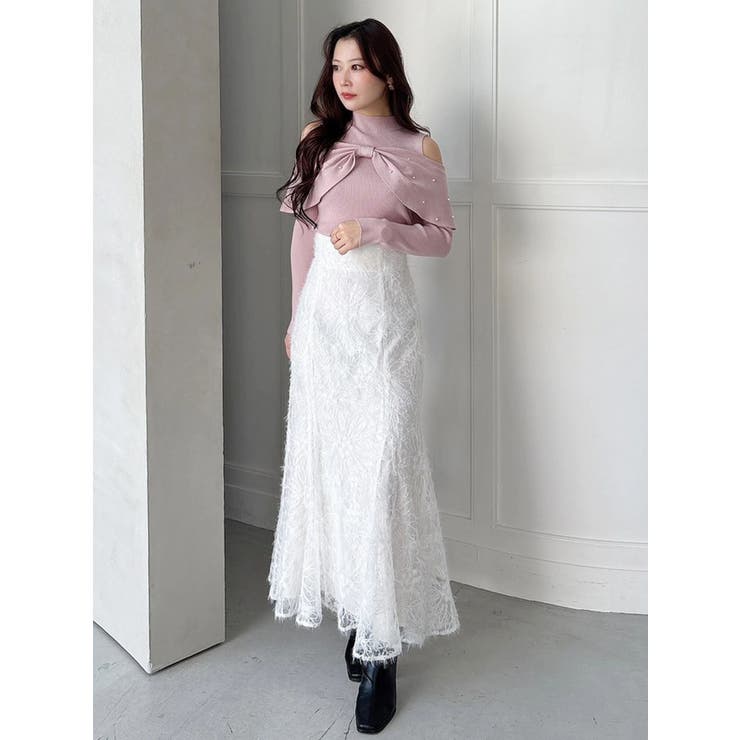 オフショルリボンパールニット | MERCURYDUO | 詳細画像8 