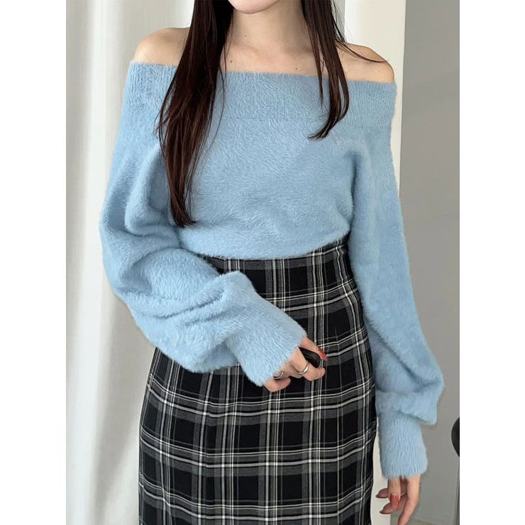 ブルー | 【追加生産】ミニシャギーオフショルニット | MERCURYDUO