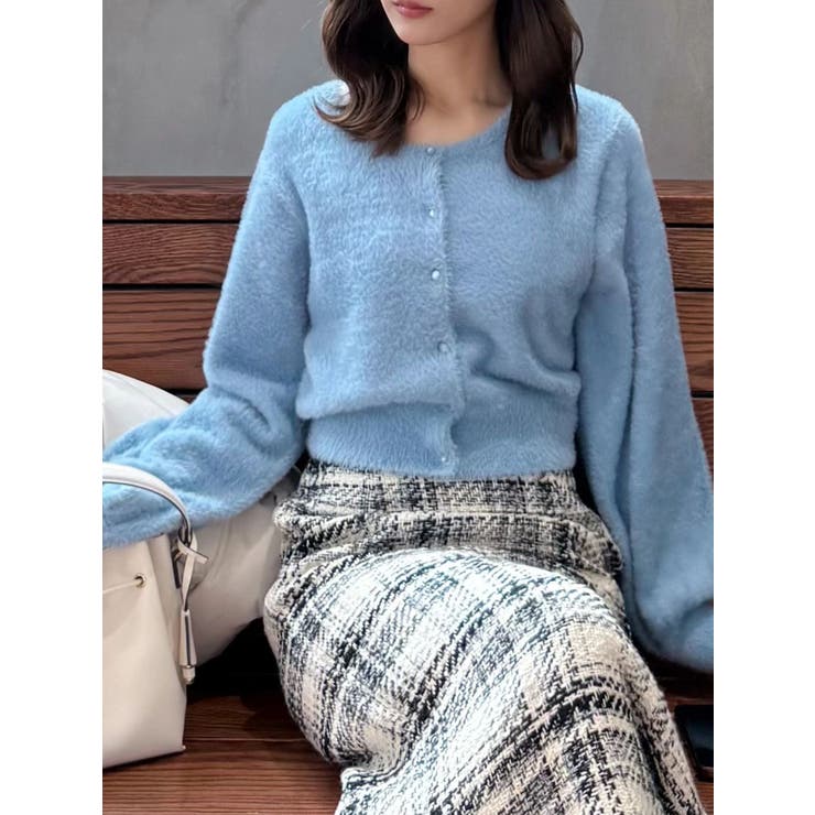 ブルー | ミニシャギークルーネックカーディガン | MERCURYDUO