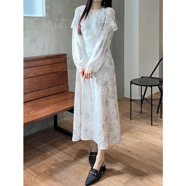 アイボリー | ラッフルカラーパターンワンピース | MERCURYDUO