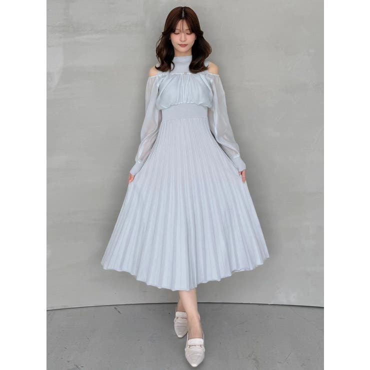 異素材ドッキングプリーツフレアニットワピース | MERCURYDUO | 詳細画像10 