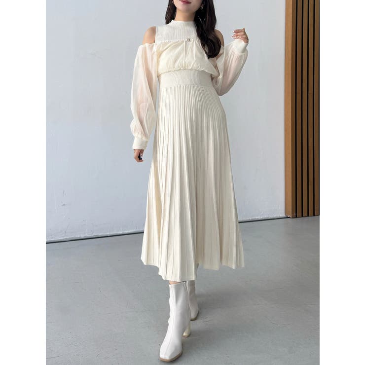 異素材ドッキングプリーツフレアニットワピース | MERCURYDUO | 詳細画像2 