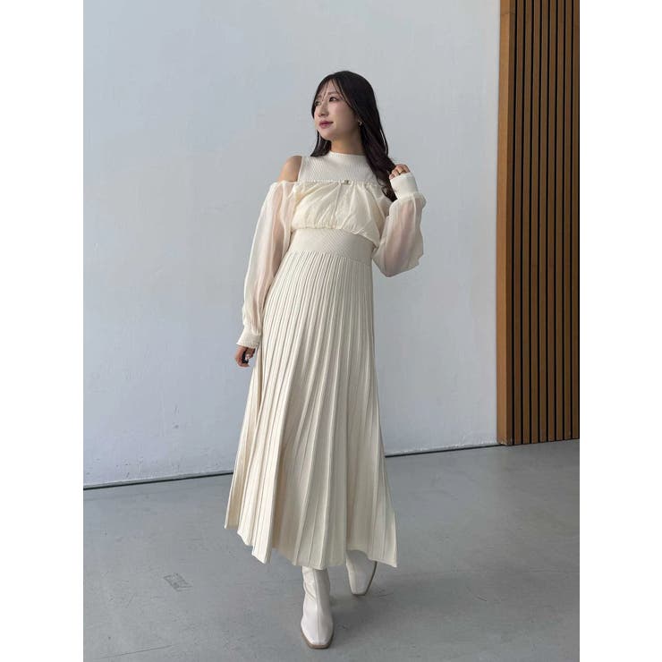 異素材ドッキングプリーツフレアニットワピース | MERCURYDUO | 詳細画像4 