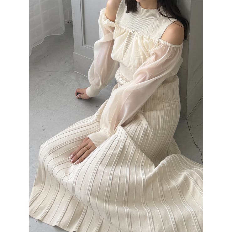 異素材ドッキングプリーツフレアニットワピース | MERCURYDUO | 詳細画像8 