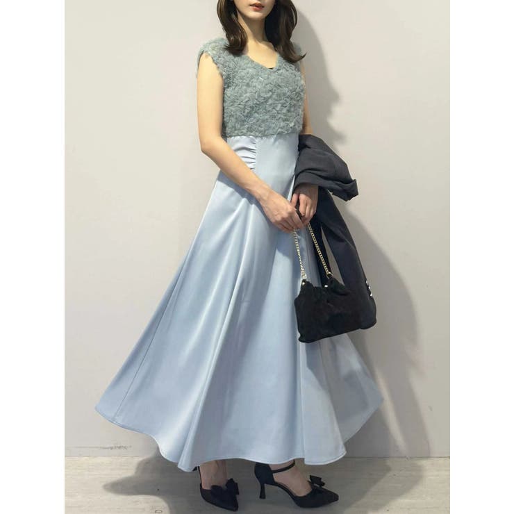 ブルー | チュールフリルドッキングサテンワンピース | MERCURYDUO