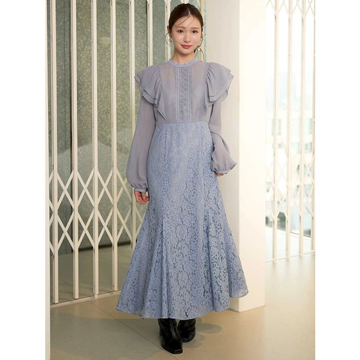 ブルー | レース切替マーメイドワンピース | MERCURYDUO