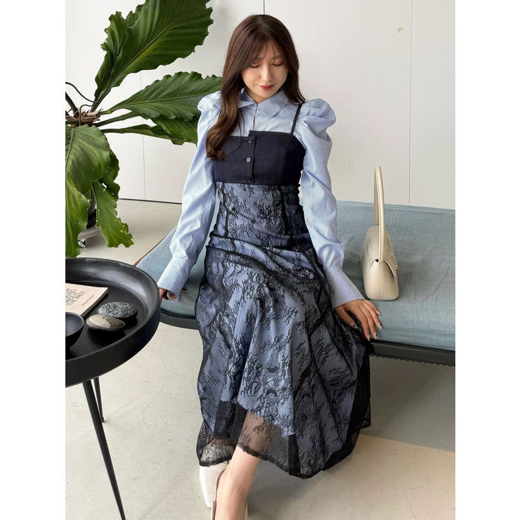 アシメビスチェドッキングパワショルシャツワンピース | MERCURYDUO | 詳細画像7 