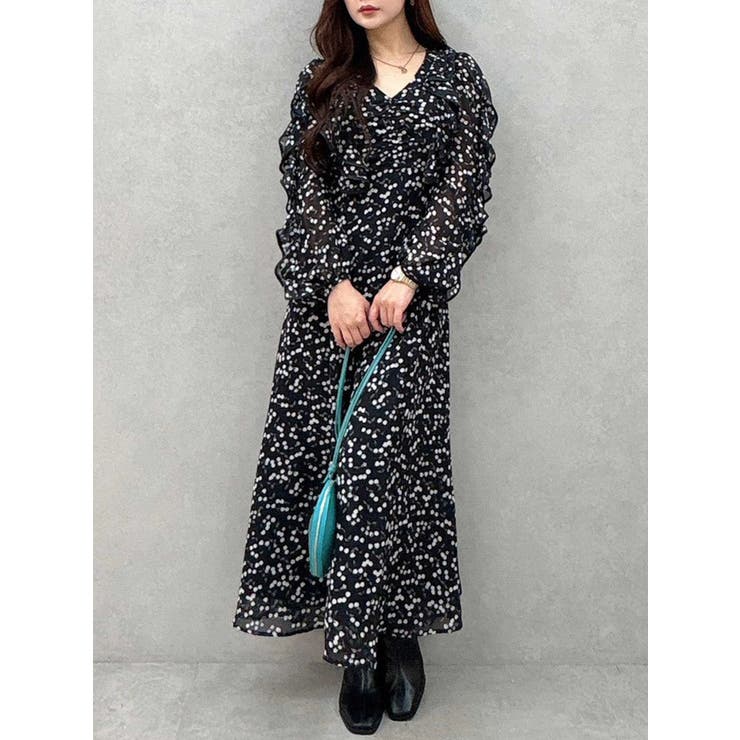 ブラック | ダブルラッフルバイカラーパイピングワンピース | MERCURYDUO