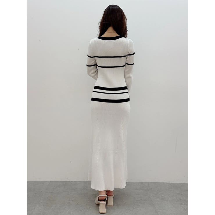 バイカラーリボンリブニットワンピース[品番：MKSW0068734