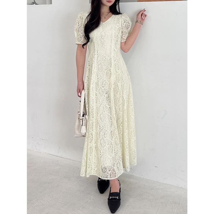 イエロー | レースパイピングロングワンピース | MERCURYDUO