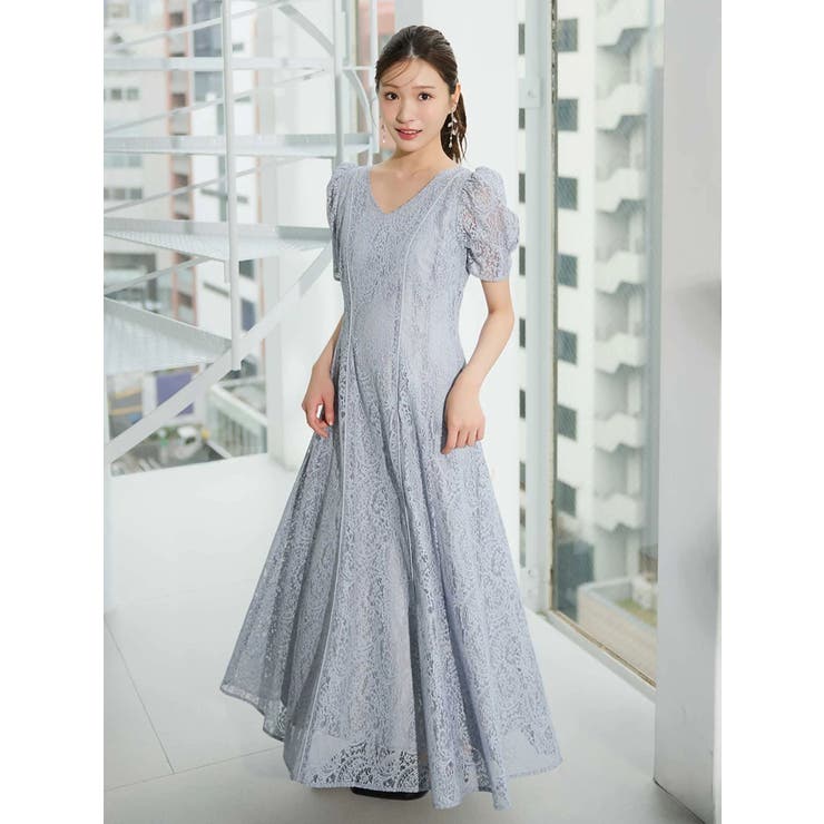 ブルー | レースパイピングロングワンピース | MERCURYDUO