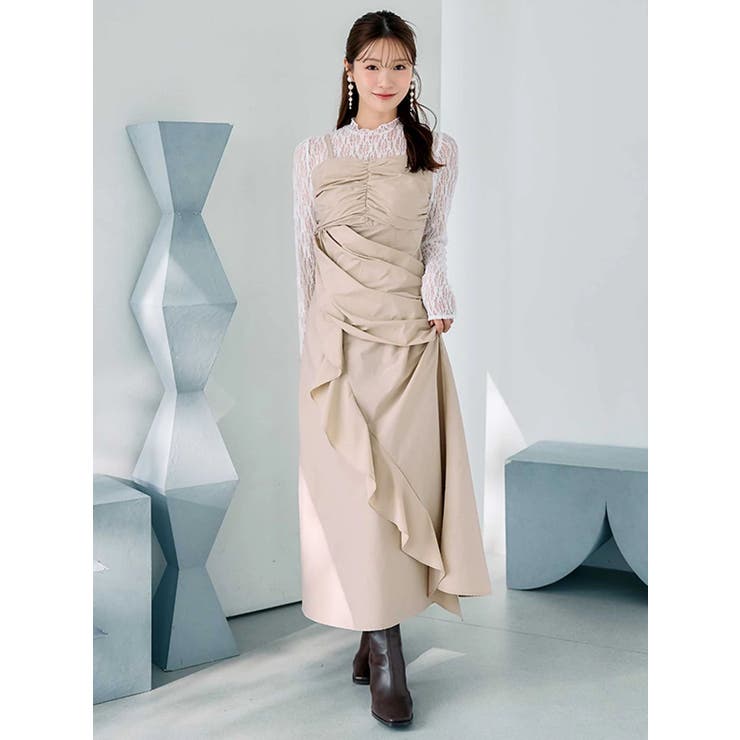 ベージュ | ギャザードレープドッキングワンピース | MERCURYDUO