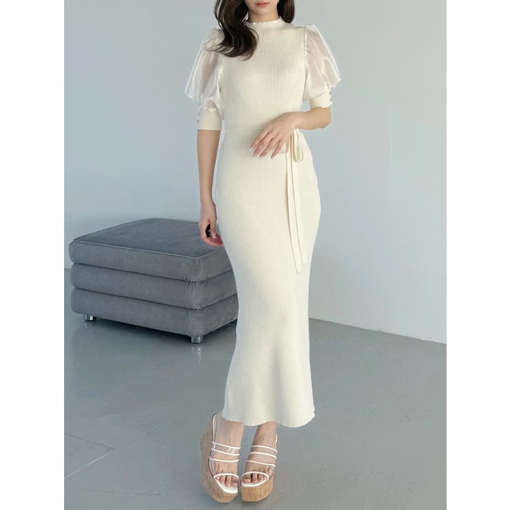 異素材スリーブリブマーメイドワンピース | MERCURYDUO | 詳細画像1 