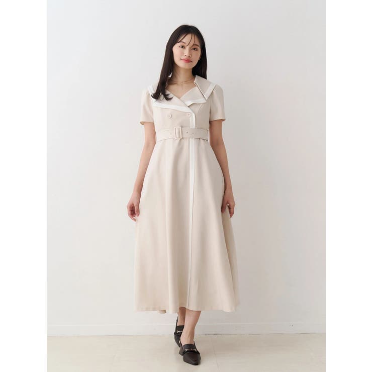 バイカラーハーフスリーブトレンチフレアワンピース | MERCURYDUO | 詳細画像10 