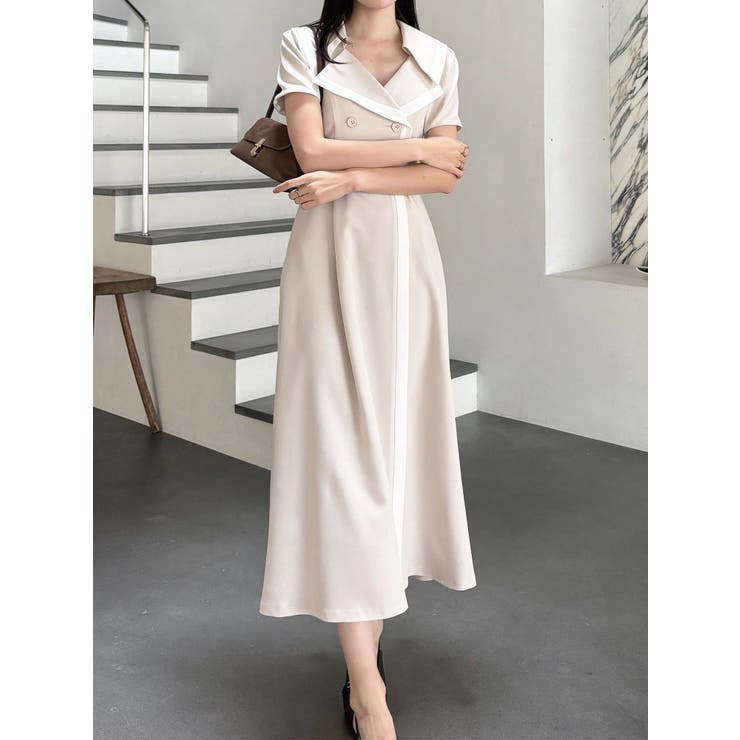 バイカラーハーフスリーブトレンチフレアワンピース | MERCURYDUO | 詳細画像13 