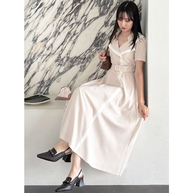 バイカラーハーフスリーブトレンチフレアワンピース | MERCURYDUO | 詳細画像14 